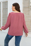 Plus Size Lace Trim V-Neck Balloon Sleeve Blouse - Trendsi - Flyclothing LLC