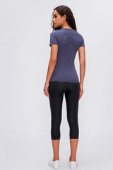 Round Neck Short Sleeve Active T-Shirt - Trendsi - Flyclothing LLC