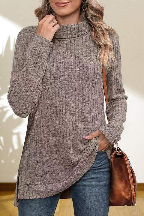 Turtleneck High Low Top - Trendsi - Flyclothing LLC