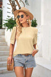 Openwork Round Neck Short Sleeve Blouse - Trendsi - Flyclothing LLC