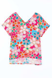 High-Low V-Neck Short Sleeve Blouse - Trendsi - Flyclothing LLC
