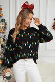 Round Neck Pattern Lantern Sleeve Sweater - Trendsi