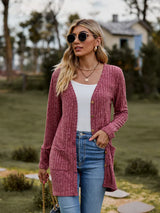 Ribbed Button-UP Caradigan with Pockets - Trendsi - Flyclothing LLC