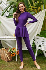 Mock Neck Long Sleeve One-Piece Swimwear - Trendsi - Flyclothing LLC