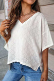Eyelet V-Neck Dropped Shoulder T-Shirt - Trendsi - Flyclothing LLC