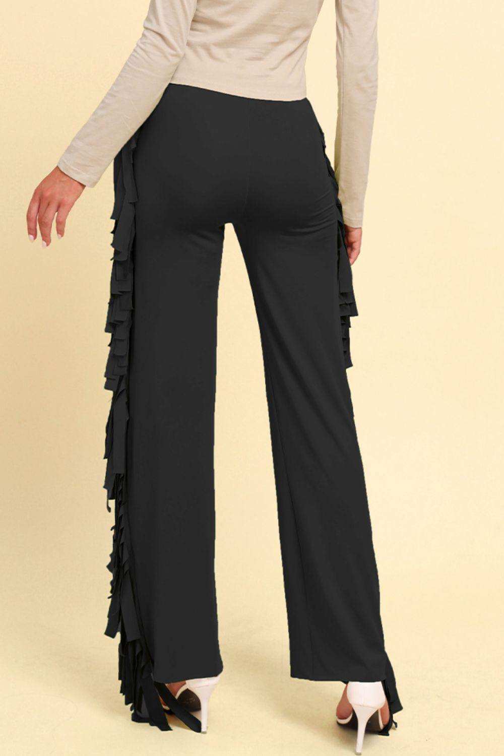 Fringe Trim Wide Leg Pants - Trendsi - Flyclothing LLC