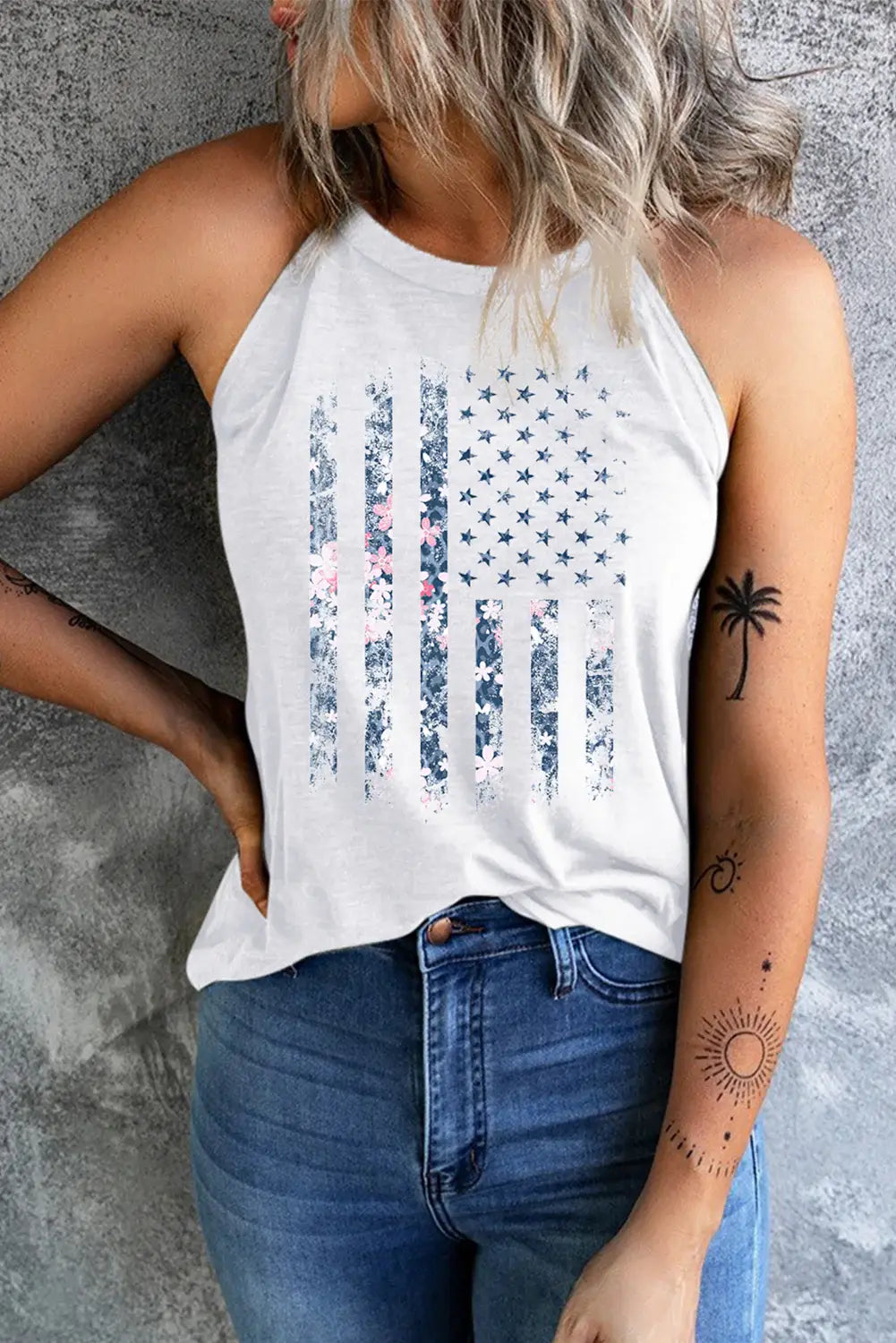 Floral Graphic Grecian Neck Tank - Trendsi - Flyclothing LLC