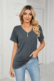 Decorative Button V-Neck Tee - Trendsi