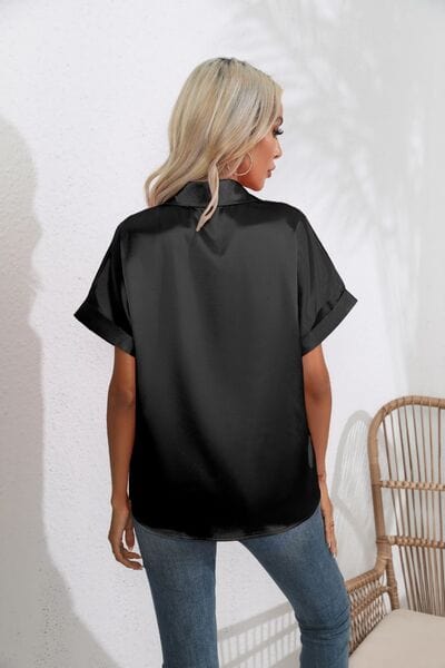 Collared Neck Short Sleeve Shirt - Trendsi