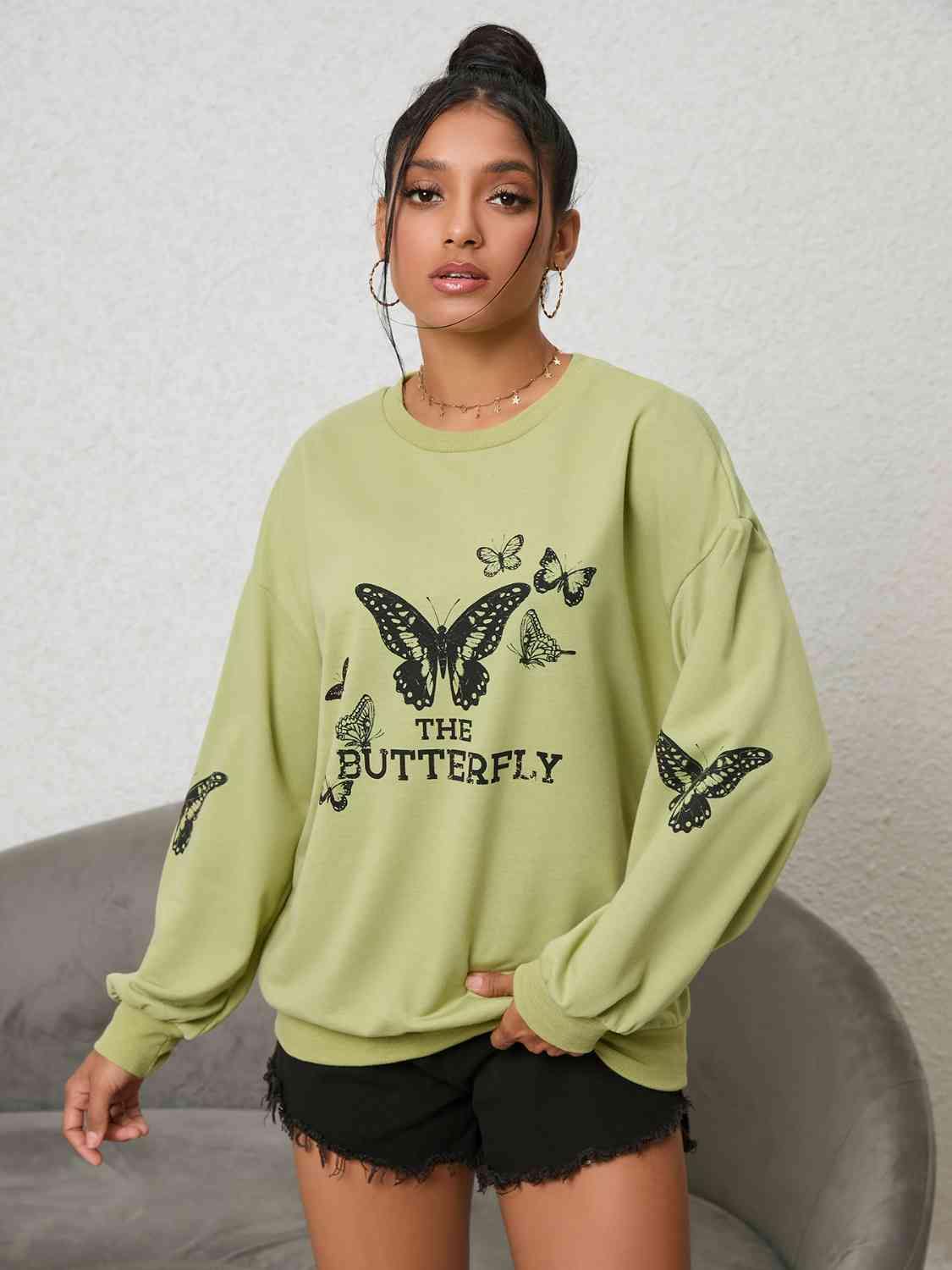 Butterfly Graphic Drop Shoulder Sweatshirt - Trendsi
