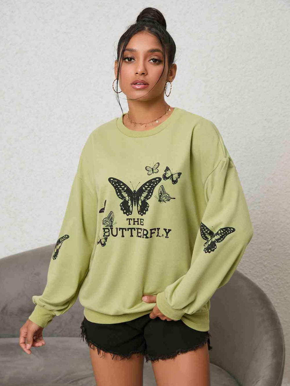 Butterfly Graphic Drop Shoulder Sweatshirt - Trendsi - Flyclothing LLC