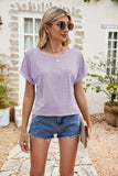 Full Size Round Neck Eyelet Short Sleeve Top - Trendsi - Flyclothing LLC