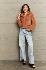 Zip-Up Collared Teddy Jacket - Flyclothing LLC