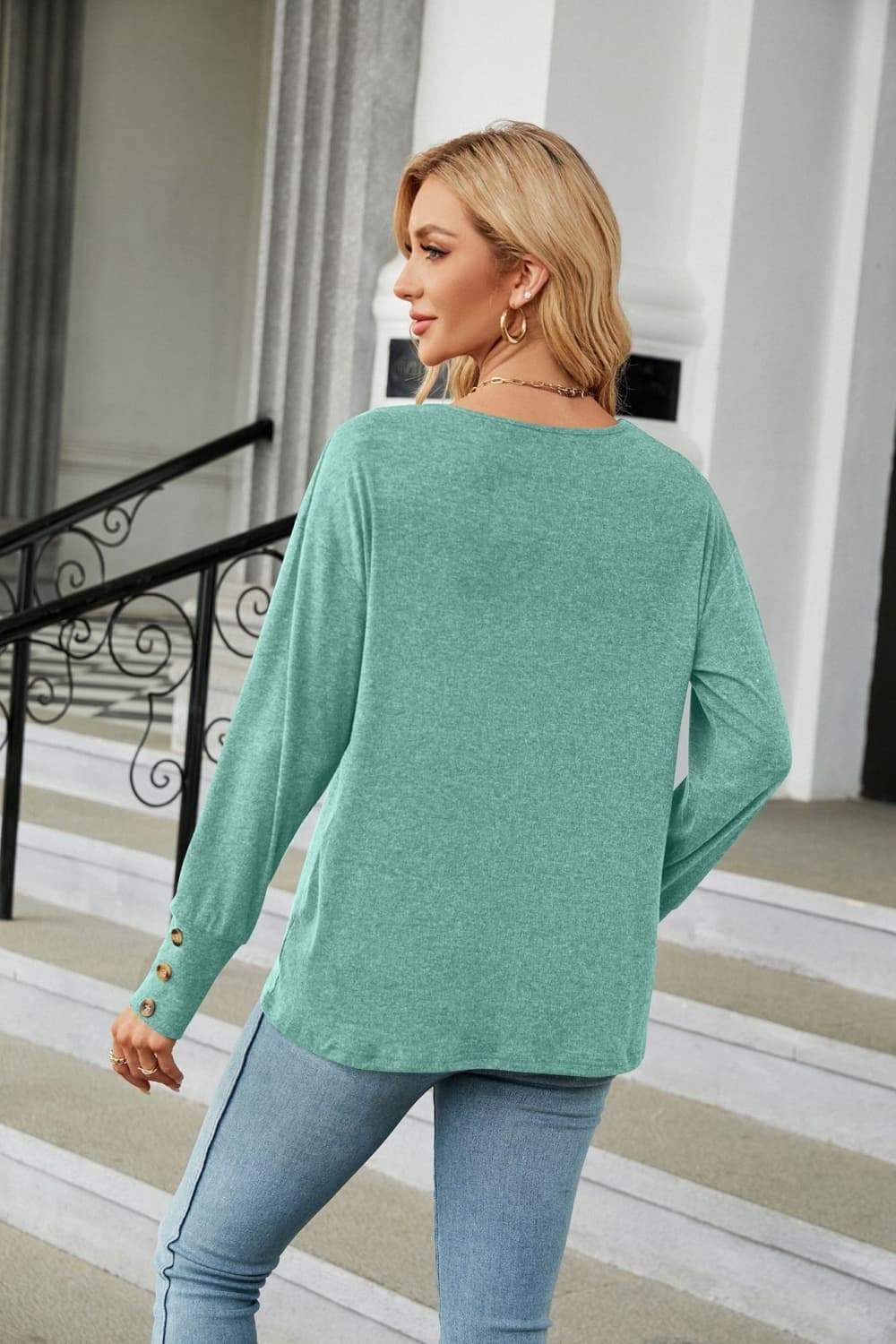 V-Neck Long Sleeve T-Shirt - Trendsi - Flyclothing LLC