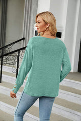 V-Neck Long Sleeve T-Shirt - Trendsi - Flyclothing LLC