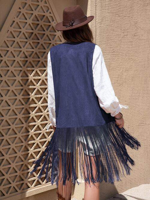 Fringe Hem Open Front Vest - Trendsi - Flyclothing LLC