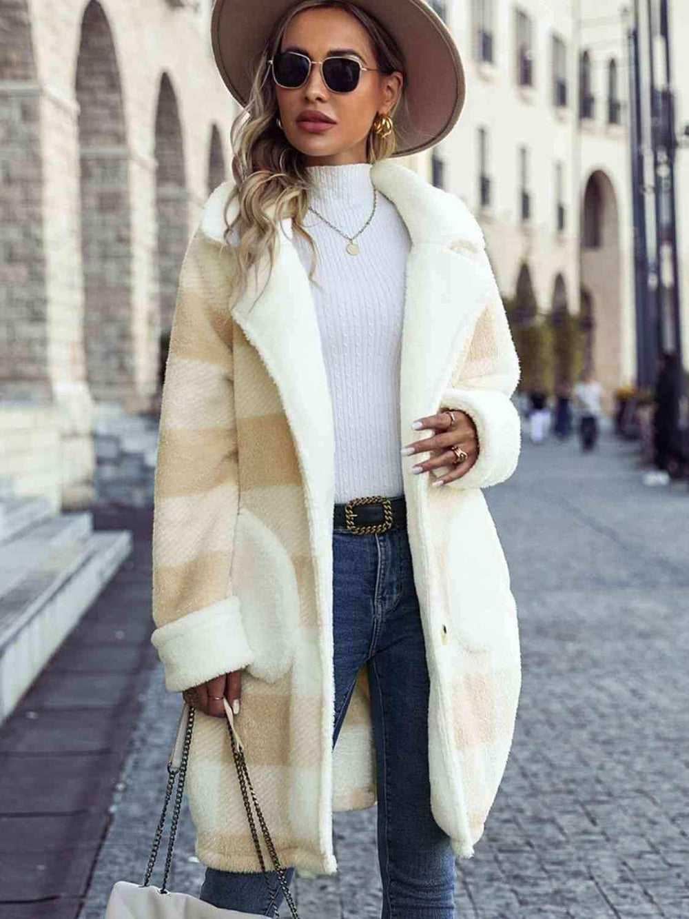 Plaid Button Down Coat with Pockets - Trendsi - Flyclothing LLC