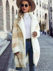 Plaid Button Down Coat with Pockets - Trendsi