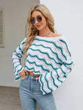 Round Neck Openwork Flare Sleeve Knit Top - Trendsi - Flyclothing LLC
