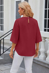 Round Neck Slit Half Sleeve Top - Trendsi