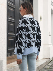 Houndstooth Button Down Cardigan - Trendsi