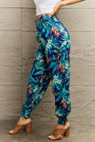 Smocked Plant Print Long Pants - Trendsi