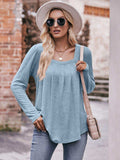 Pleated Detail Curved Hem Long Sleeve Top - Trendsi - Flyclothing LLC
