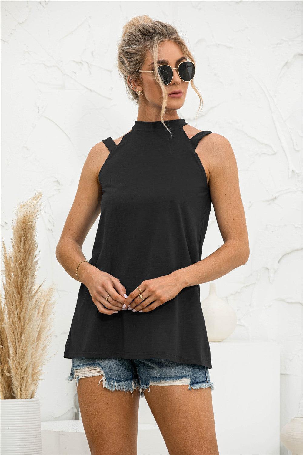 Cutout Mock Neck Tank - Trendsi