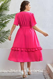 Belted Frill Trim Flutter Sleeve Dress - Trendsi