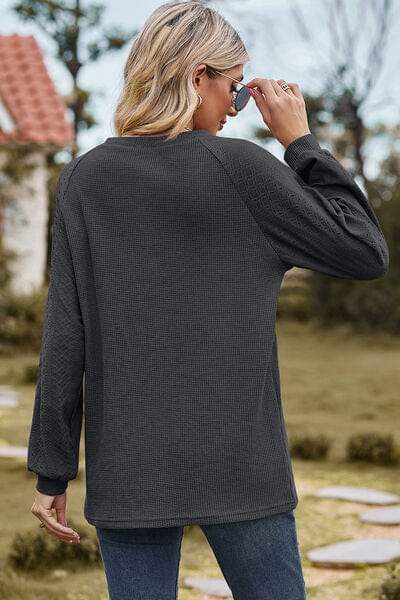 Eyelet Round Neck Long Sleeve T-Shirt - Trendsi - Flyclothing LLC