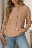 Waffle-Knit Drawstring Kangaroo Pocket Hoodie - Trendsi - Flyclothing LLC