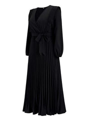 Pleated Surplice Tie Waist Maxi Dress - Trendsi