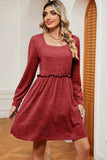 Frill Square Neck Long Sleeve Dress - Trendsi - Flyclothing LLC