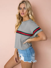 Contrast Round Neck Short Sleeve Tee - Trendsi