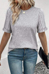 Round Neck Short Sleeve T-Shirt - Trendsi - Flyclothing LLC