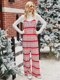 Christmas Color Contrast Wide-Legged Jumpsuit - Trendsi - Flyclothing LLC