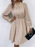 Printed Ruched Mock Neck Long Sleeve Dress - Trendsi