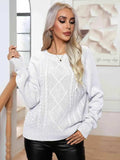 Cable-Knit Long Sleeve Sweater - Trendsi - Flyclothing LLC