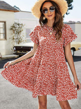 Leopard Short Flounce Sleeve Tiered Dress - Trendsi - Flyclothing LLC