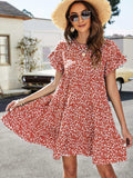 Leopard Short Flounce Sleeve Tiered Dress - Trendsi - Flyclothing LLC