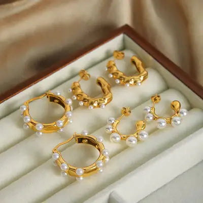 Synthetic Pearl 18K Gold-Plated Earrings - Trendsi - Flyclothing LLC