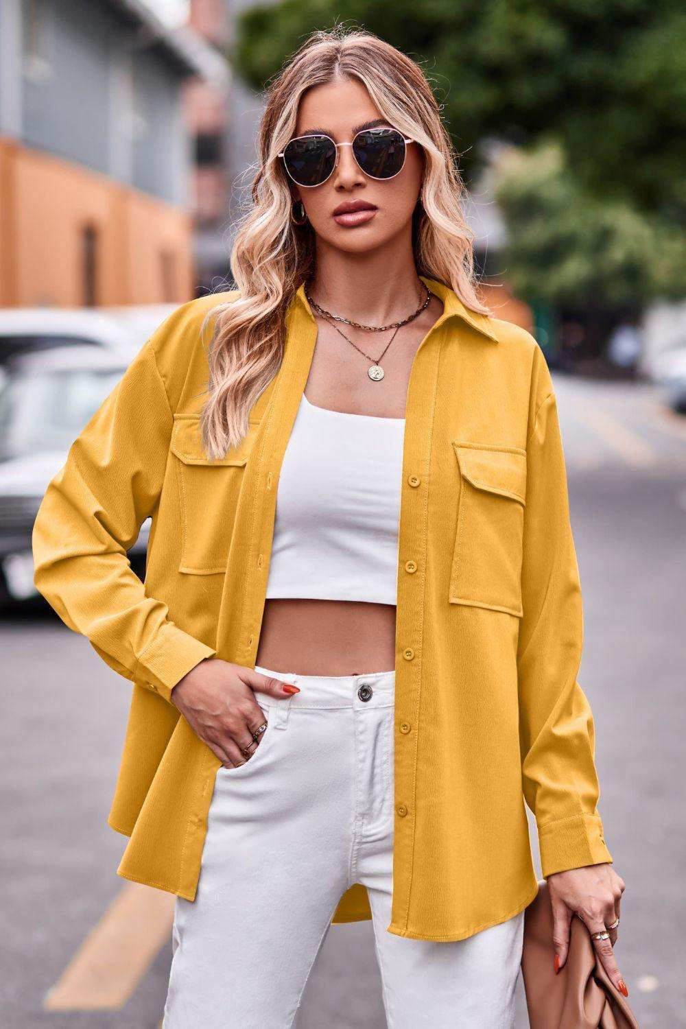 Dropped Shoulder Longline Shirt with Pockets - Trendsi - Flyclothing LLC