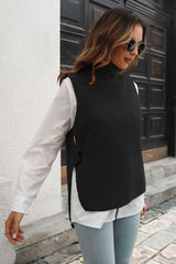 Ribbed Mock Neck Sleeveless Sweater Vest - Trendsi