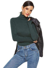 Ribbed Turtleneck Long Sleeve Bodysuit - Trendsi - Flyclothing LLC