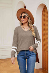V-Neck Long Sleeve T-Shirt - Trendsi - Flyclothing LLC