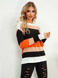 Striped Round Neck Dropped Shoulder Sweater - Trendsi - Flyclothing LLC