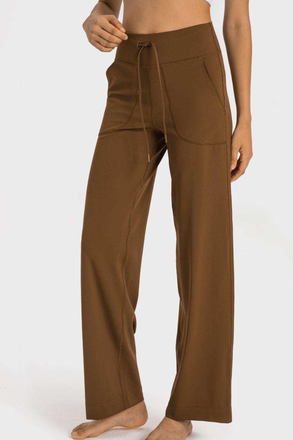 Drawstring Waist Wide Leg Sports Pants with Pockets - Trendsi - Flyclothing LLC