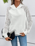 Lace Openwork Kangaroo Pocket Hoodie - Trendsi