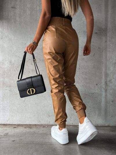 Smocked High Waist Pants with Pockets - Trendsi - Flyclothing LLC