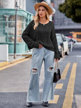 Round Neck Cable-Knit Sweater - Trendsi - Flyclothing LLC